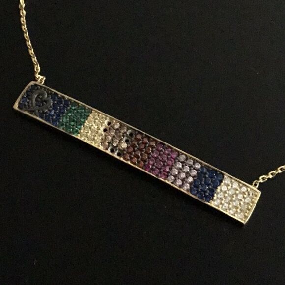 Crystal Rainbow Bar Pendant Necklace (G2) - Picture 6 of 7